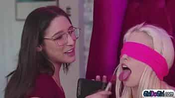 Chloe Cherry and Lily Rader get blindfolded for a tasting game.Abella Danger lets them tast lollipops and cookies before she offers them her pussy.Then she squirt in their faces and thats the start of them kissing, licking and squirting each other video