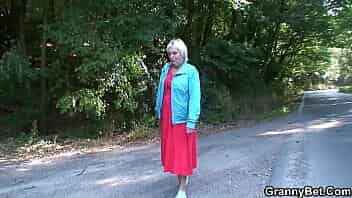 Stallion doggy-fucks old granny roadside video